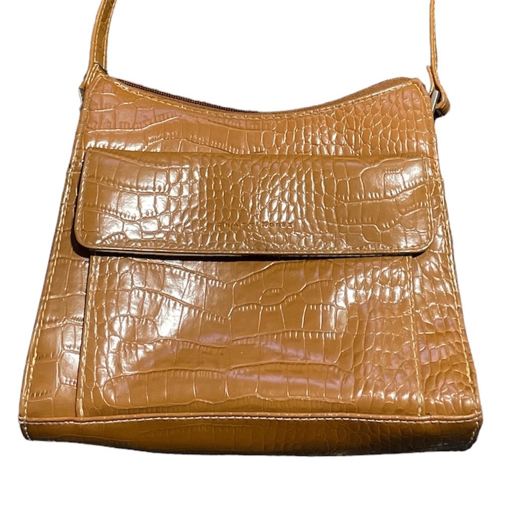 Crazy Horse by Liz Claiborne Multi Pocket Faux Alligator Shoulder Tan Bag/Purse